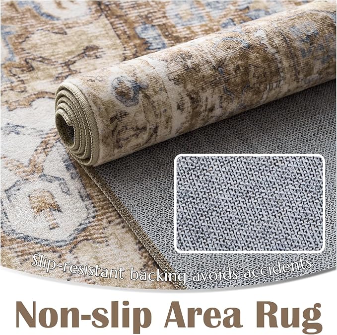 jinchan Kelda Runner Rug 3x10 Washable Rug Soft Hallway Runner Indoor Vintage Print Floor Cover Retro Distressed Lightweight Non-Slip Thin Carpet for Bathroom Kitchen Living Room Bedroom Brick Red