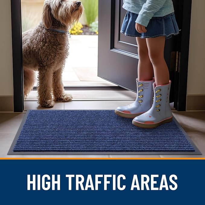 OLANLY Front Door Mat Indoor Outdoor Entrance, Waterproof Heavy Duty Doormat, Fade Resistant, Low Profile, Easy Clean Patio Porch Welcome Floor Mats for Entry, 47x34, Blue