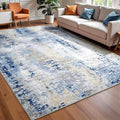 Washable Abstract Rug, 4x6 Modern Area Rugs with Non-Slip Rubber Backed for Living Room, Thin but Soft Contemporary Carpet Kitchen Bedroom Decor, Midnight Blue