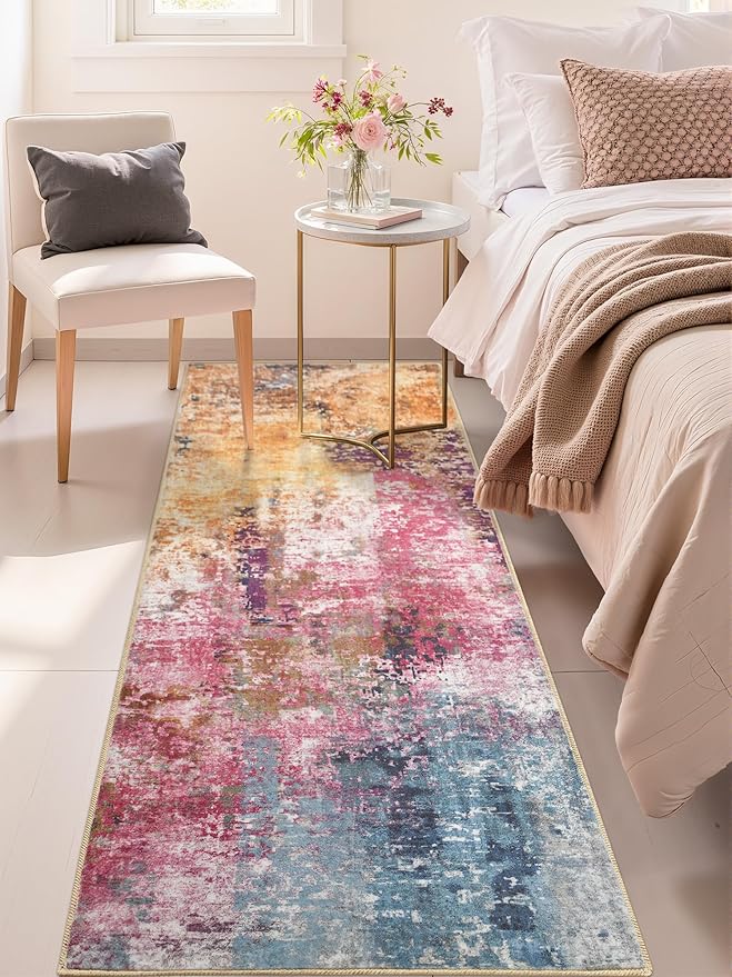 Washable Abstract Runner Rug, 2x6 Modern Area Rugs with Non-Slip Rubber Backed for Kitchen, Thin but Soft Contemporary Carpet Bedroom Entryway Hallway Decor, Galaxy