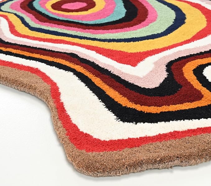 Irregular Shaped Handmade Wool Rug | Modern Colourful Stripe Premium Area Rug Perfect for Home Decor (Multi, 6x6 ft)
