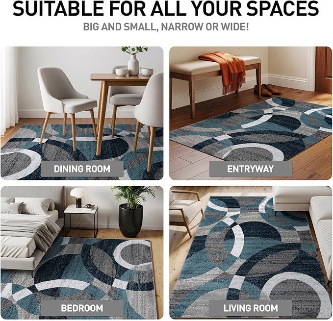 Rugshop Contemporary Abstract Circles Perfect for high Traffic Areas of Your Living Room,Bedroom,Home Office,Kitchen Area Rug 10' x 14' Blue