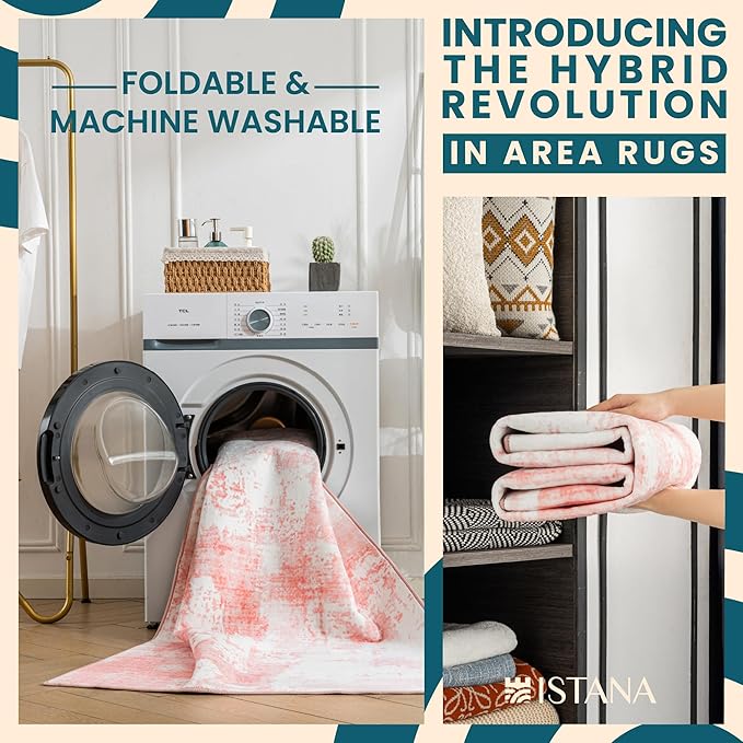 Istana 4x6 Area Rug - Pink Rugs for Living Room 4x6 - Foldable Rugs for Bedroom - Stain Resistant Washable Rug - Eco-Friendly Boho Area Rugs - Easy to Clean Living Room Rug 4 x 6