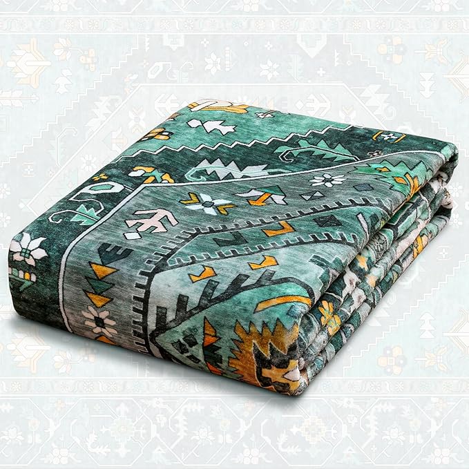 SERISSA Washable Rugs 9x12 Area Rugs, Large Non-Slip Boho Living Room Teal Rug, Ultra Soft Vintage Print Distressed Oriental Tribal Farmhouse Carpet for Dining Room Bedroom Dorm Office Home Decor