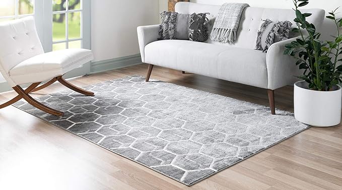Rugs.com Lattice Trellis Collection Rug – 3' x 5' Gray Low-Pile Rug Perfect for Living Rooms, Large Dining Rooms, Open Floorplans