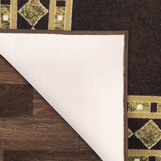 Antep Rugs Alfombras Modern Bordered 3x5 Non-Skid (Non-Slip) Low Profile Pile Rubber Backing Indoor Area Rugs (Brown Beige, 3' x 5')