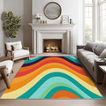 Retro Rugs for Living Room 70s - 7x9 ft, Abstract Wave Rug, Colorful Rainbow Rugs For Living Room Bedroom, Groovy Geometric Washable Area Rug Soft Carpet, Mid Century Retro 70s Home Decor & Gift
