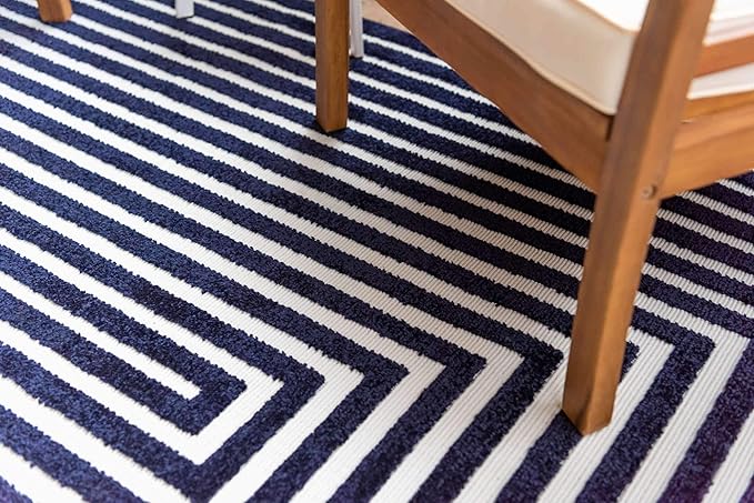 Unique Loom Sabrina Soto Outdoor Collection Geometric, Modern, Vibrant, Carved Area Rug (5' 0 x 8' 0 Rectangular, Navy Blue/ Ivory)