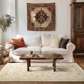 EVERGRACE Area Rugs for Living Room 5x7, Boho Floral Faux Wool Indoor Outdoor Rugs, Washable Rugs for Bedroom Dining Room Entryway Kitchen, Low Pile Floor Mat Carpet for Home Decor, Natural Beige