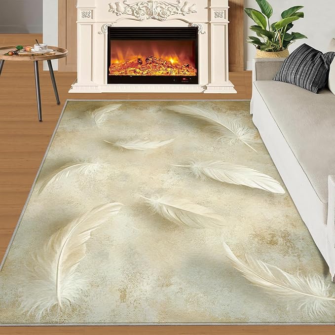 2x4 Feathers Runner Rug for Hallway - Minimalist Feathers Kitchen Mat, Natural Still Life Kitchen Runner Rug Soft Non Slip Anti Fatigue for Laundry Room Indoor Hallways