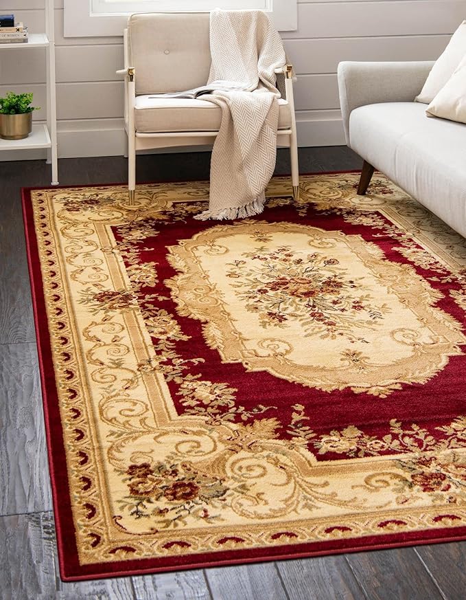 Rugs.com Chateau Collection Rug – 9' x 12' Red Medium Rug Perfect for Living Rooms, Large Dining Rooms, Open Floorplans