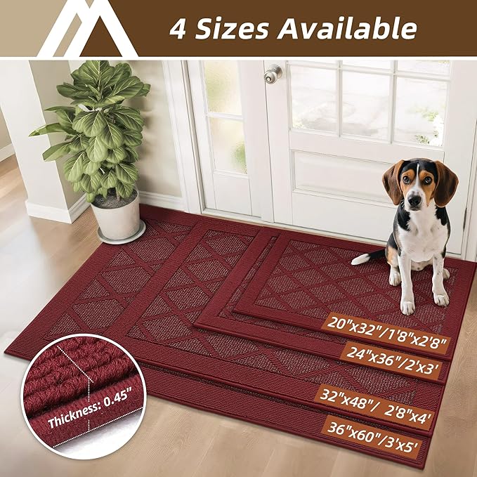 COSY HOMEER Non-Slip Door Mat 32"x48", Entryway Rugs Low Profile Absorbent Dirt Trapper Doormat for Front Entrance, Washable Polypropylene Entry Mat (Red)