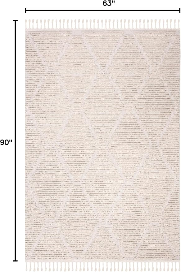 SAFAVIEH Marrakech Collection Area Rug - 5'3" x 7'6", Beige, Moroccan Boho Tribal Tassel Design, Non-Shedding & Easy Care, Ideal for Living Room, Bedroom (MRK517C)