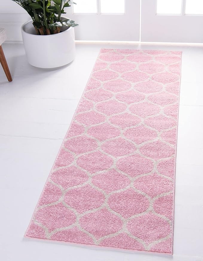 Rugs.com Lattice Frieze Collection Rug – 2' x 6' Runner Light Pink Medium Rug Perfect for Living Rooms, Large Dining Rooms, Open Floorplans