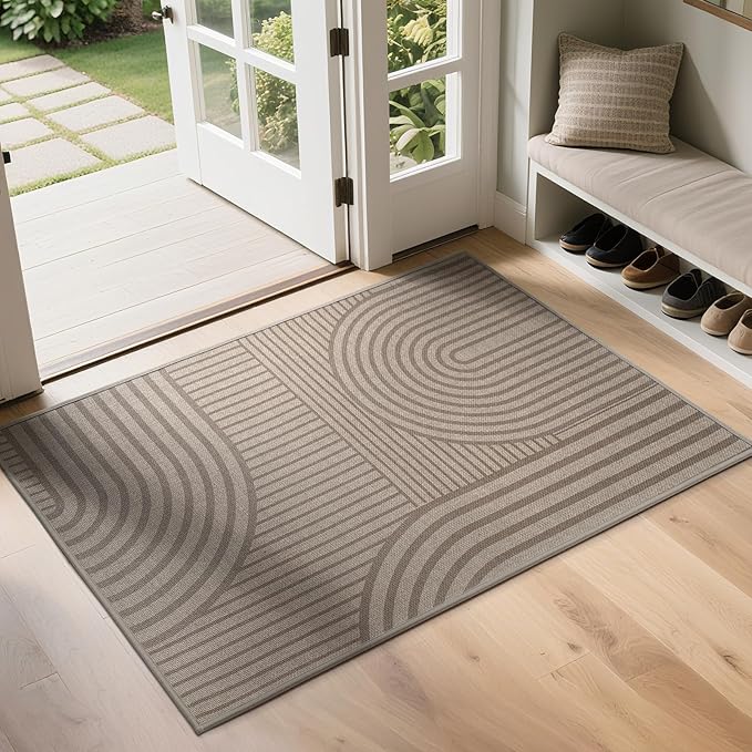 Front Door Mat 17''x30'', Absorbent Muddy Dirt Resist Washable Non Slip Low-Profile Indoor Doormat, Easy Clean Welcome Entryway Door Mats, Brown