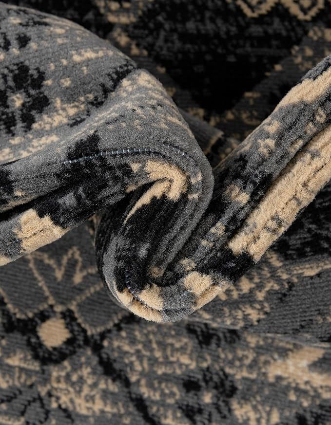 Unique Loom Taftan Collection Border Geometric Tribal Inspired Design Area Rug (2' 2 x 8' 2 Runner, Black/ Gray)