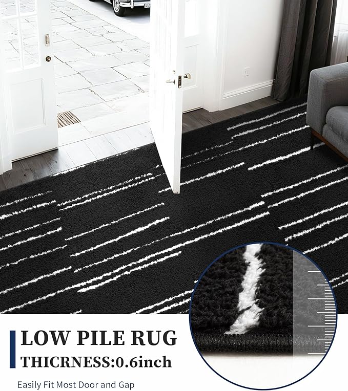 YIHOUSE 6x9 Abstract Line Area Rug, Modern Washable Stain Resistant Rugs Non Slip, Soft Indoor Floor Carpet for Living Room, Bedroom,Dining Room, Black and White