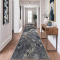 Abstract 2x10 Runner Rug: Modern Washable Rug for Entryway Hallway Bedside Kitchen Indoor - Non Slip Thin Low Pile - Black Gold