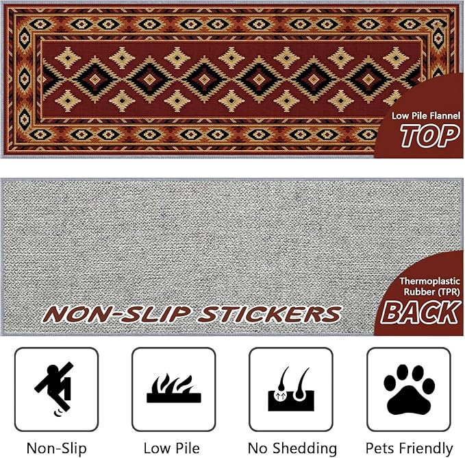 Burgundy Diamond Runner Rug, 1.3x7ft Hallway Runner Rugs - Corridor & Foyer Area Rugs, Non-Slip Mat Durable Rug, Washable Flannel Material, Southwestern Geometric Home Decor Carpet