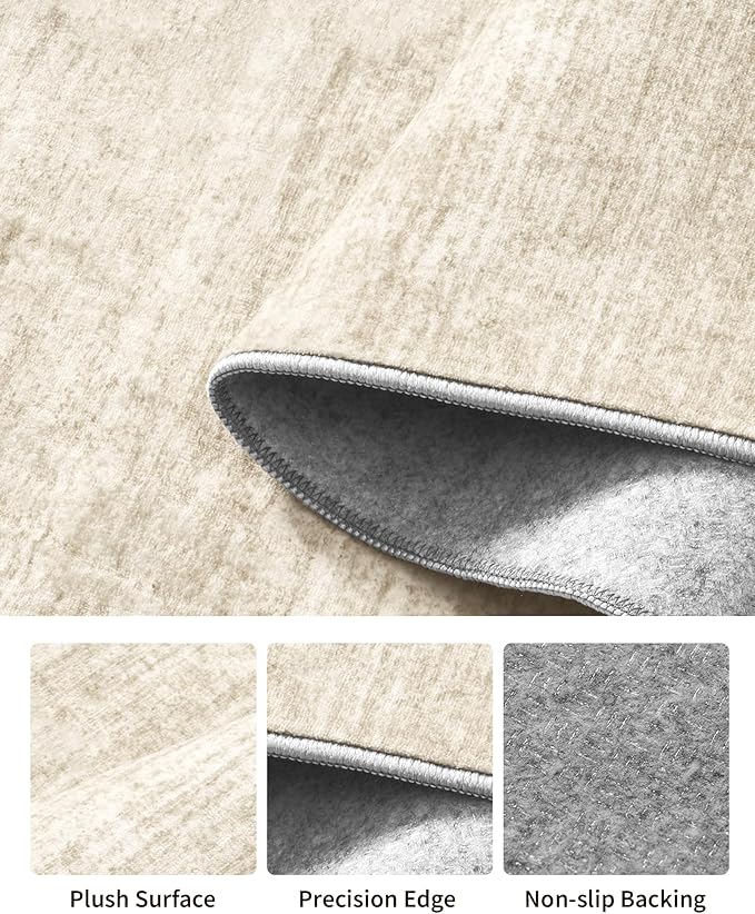 Art&Tuft Non-Slip Runner Rug - 3x8 Runner Rug Washable Low-Pile Rugs Runners, Soft Distressed Carpet Runner for Bedroom Bathroom Kitchen Laundry Living Room, Beige