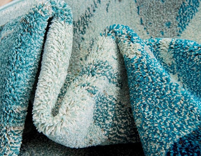 Unique Loom Positano Collection Coastal Modern Fish Light Blue Area Rug (5' x 8')