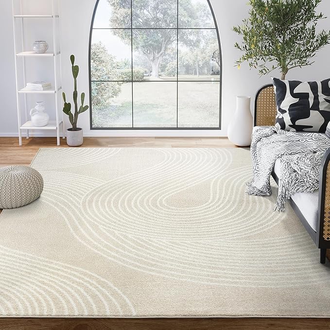 Abani Nuevo Collection Area Rug - Transitional Beige/Cream Design -9' x 12' - Easy to Clean - Durable for Kids and Pets - Non-Shedding - Medium Pile - Soft Feel - for Living Room, Bedroom & Office
