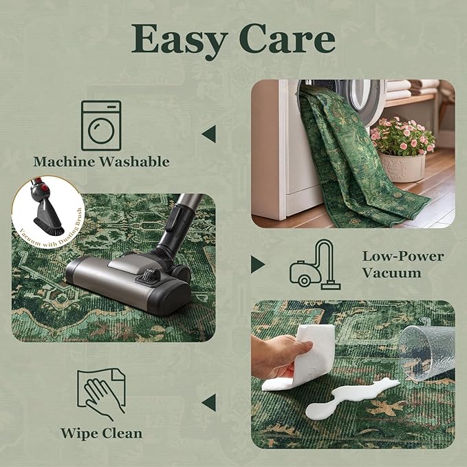 Dark Green 2'6''x8' Kitchen Runner Rug, Retro Distressed Moody Medallion Runners for Hallways Non Slip Washable, Low Pile Thin Entryway Runner Rug Indoor Foyer Mudroom Bedroom