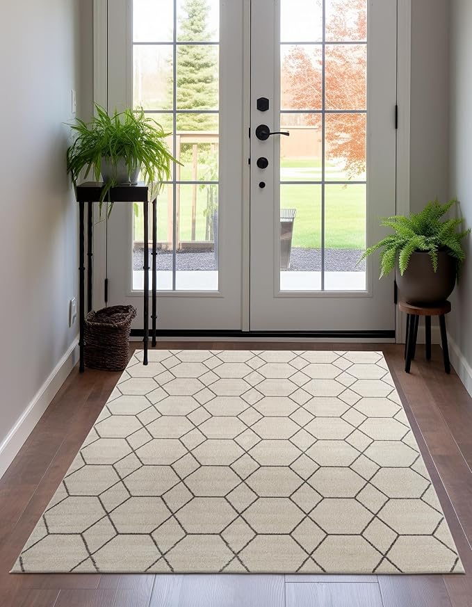 Unique Loom Trellis Frieze Collection Area Rug - Geometric (5' 1" x 8', Ivory/ Gray)