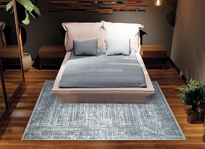 Bloom Rugs Caria Washable Non-Slip 5x7 Rug - Ivory/Black Geometric Area Rug for Living Room, Bedroom, Dining Room, and Kitchen - Exact Size: 5' x 7'