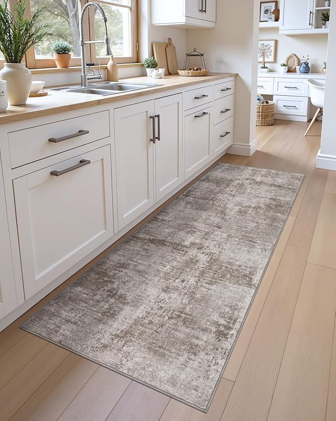 DEXI Hallway Runner Rug 3x10, Modern Abstract Non Slip Thin Soft Runners Carpet, Stain Resistant Washable Indoor Rug for Hallway Entryway Kitchen Laundry Room Living Room, Red Brown