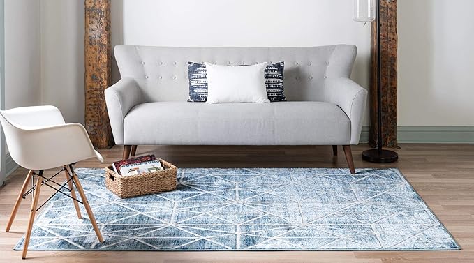 Rugs.com Lattice Trellis Collection Rug – 10' x 14' Blue Low-Pile Rug Perfect for Living Rooms, Large Dining Rooms, Open Floorplans