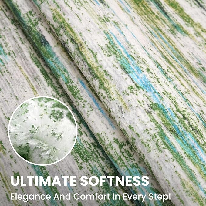 2x5 Modern Abstract Runner Rug for Hallway, Green Grey Multi Super Soft Hallway Decor Kitchen Rugs with Non-Slip, Non-Shedding Washable Rug for Hallways Entryway Bedroom Laundry Indoor