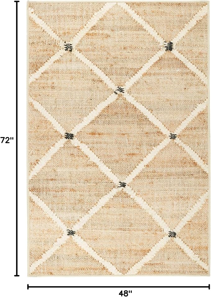 Dash and Albert Kali Machine Washable Area Rug - 4' x 6' Natural - Diamond Accent Rug - Anti-Slip Backing, Lightweight, Machine Washable, High Traffic Areas Kitchen, Mudroom, Laundry Room