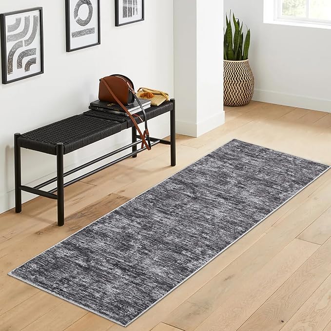 Garvee 2x6 Kitchen Rugs Non Slip Washable Bathroom Runner Rug, Non Shedding Low Pile Soft Area Rug Stain Resistant Foldable Minimalist Farmhouse Mats for Bedroom Entryway, Dark Grey