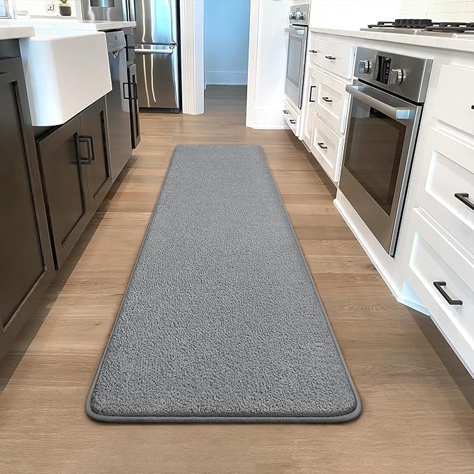 Modern Hallway Runner Rug, 2x6 Rug Runners for Kitchen, Grey Washable Long Runner Rugs for Hallways, Soft Indoor Carpet for Bedroom Bedside, Non-Slip Memory Foam Rugs for Entrance Living Room Décor