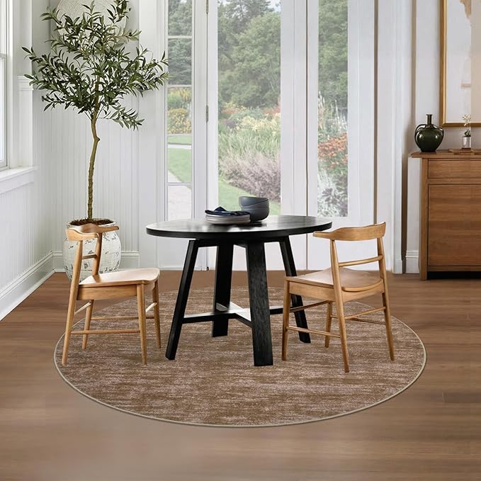 RUGSREAL Round Area Rug 3ft Solid Solor Rug for Entryway Washable Indoor Floor Carpet Contemporary Area Rug Modern Round Rug for Bedroom Living Room Kitchen Home Office, Taupe