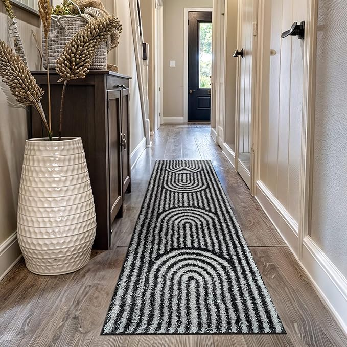 Rugshop Abstract Arch Shag Runner Rug Anthracite Dark Gray 2' 3" x 12' Great for Long Hallways, Open Entryways, or Galley Kitchens