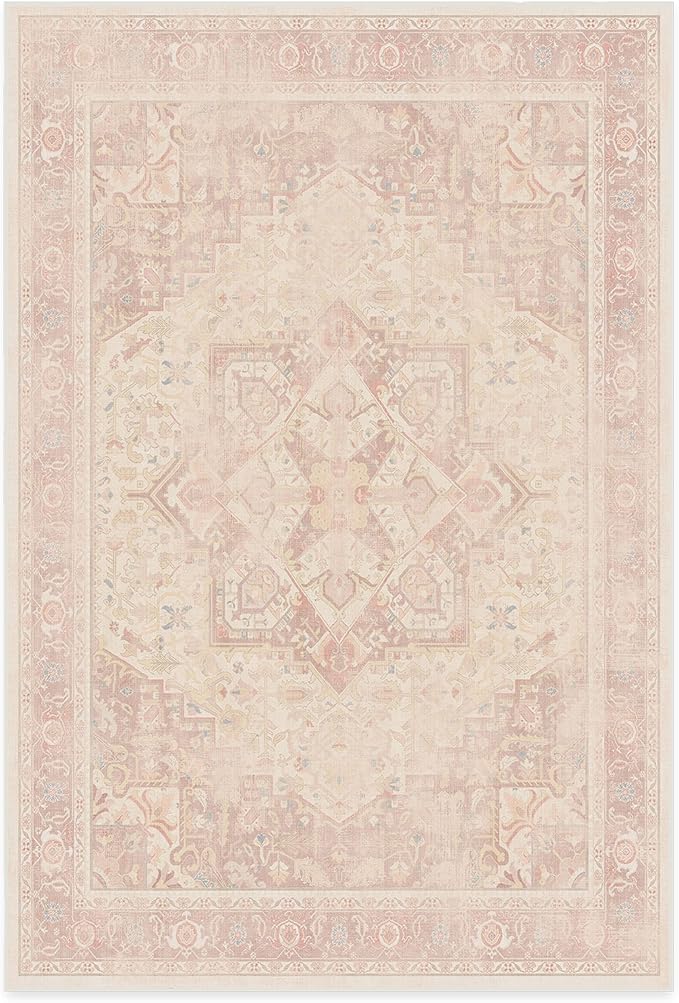 RUGGABLE Washable Area Rug – Kamran Soft Pink 6x9, Stain-Resistant, Non-Slip – Medium Machine Washable Rugs for Living Room, Bedroom, Hallway, Entryway & Office–with Cushioned Pad
