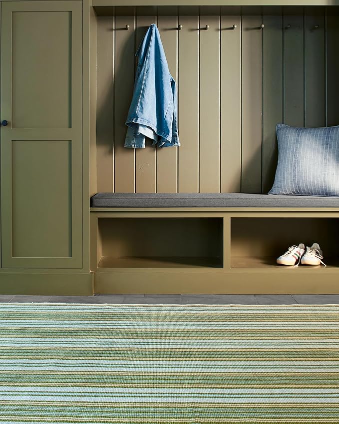 Dash & Albert Caravan Stripe Multi Machine Washable Rug, 8.5 X 11.5 Feet, Multicolored/Green Stripe Pattern