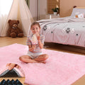 Pink Rugs for Bedroom, 4x6 Fluffy Small Area Rugs for Living Room, Soft Shag Fuzzy Carpet with 4 Non-Slip Stickers for Kids Boys and Girls Nursery Room Dorm Home Decor (Pink, 4ft x 6ft)