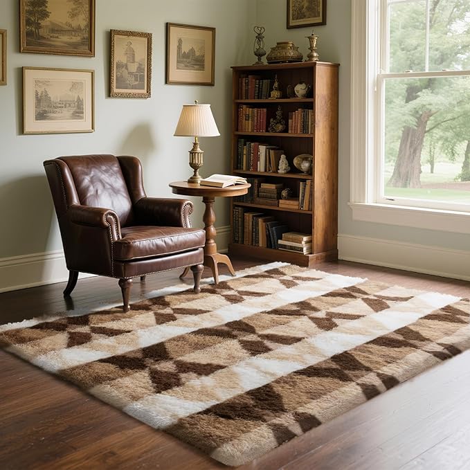 4x6 Area Rugs for Living Room Bedroom, Soft Fluffy Shaggy Bedside Rug, Indoor Floor Carpet for Kids Playroom, Dorms, Nursery Rooms, Home Decor (Coffee Ombre 4'x6')