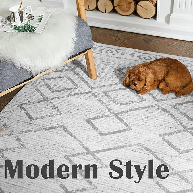 jinchan Hallway Runner Rug 2x8 - Moroccan Kitchen Machine Washable Runner Rug Modern Geometric Soft Faux Wool Ultra-Thin Low-Pile Non-Slip Carpet for Laundry Room Bedroom Farmhouse (2x8ft, Grey)