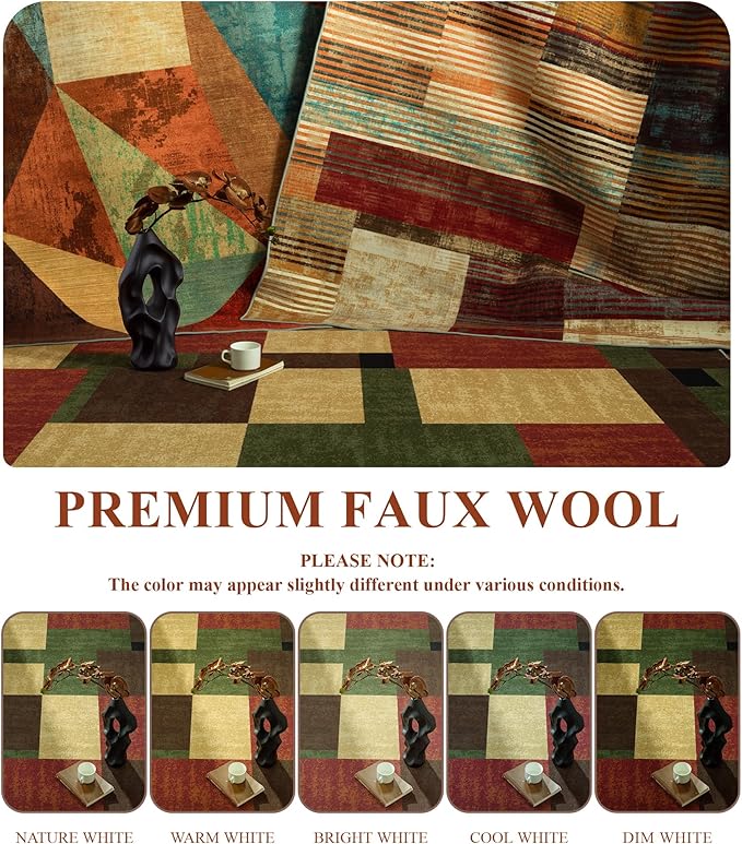 YIHOUSE Red and Green Area Rug 6x9 for Living Room,Burgundy Farmhouse Rugs Washable, Burnt Orange Vintage Rug Non Slip,Geometric Boho Area Rug for Kitchen,Dining Room,Bedroom