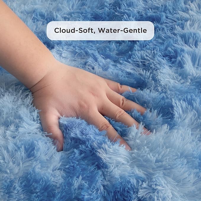 Andency Area Rugs 9x12 for Living Room Home Decor, Large Shaggy Bedroom Carpet, Non-Slip Big Shag Indoor Thick Soft Fluffy Furry Fur Area Rugs for Kids Dorm Nursery Aesthetic, Tie-Dyed Blue