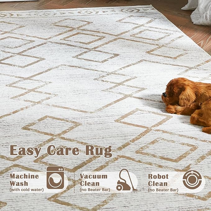jinchan Hallway Runner Rug 3x8 - Moroccan Kitchen Machine Washable Runner Rug Modern Geometric Soft Faux Wool Ultra-Thin Low-Pile Non-Slip Carpet for Laundry Room Bedroom Farmhouse (3x8ft, Taupe)