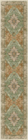 Area Rugs 2'6''x14' Washable Non-Slip, Floral Vintage Distress Print Pattern Medallion Carpet for Living Room Bedroom Dining Room, Brick Red Rust Neutral Brown Burnt Orange Green