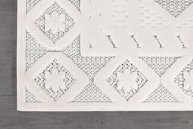 Modern Micro Loop Indoor Area Rugs for Living Room Bedroom Kitchen Geometric Trellis White 8x10 Luxury Durable Low and High Pile Non-Shedding Stain Resistant Soft Area Carpet 8 x 10