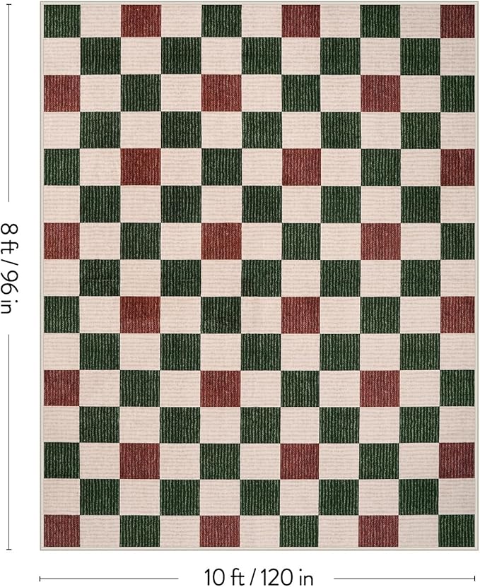 LIVEBOX 8x10 Area Rugs for Living Room Clearance, Checkered Non-Slip Washable Rugs, Farmhouse Neutral Classic Pattern Boys Area Rug for Bedroom, Carpet for Dining Room(Red,8'x10')