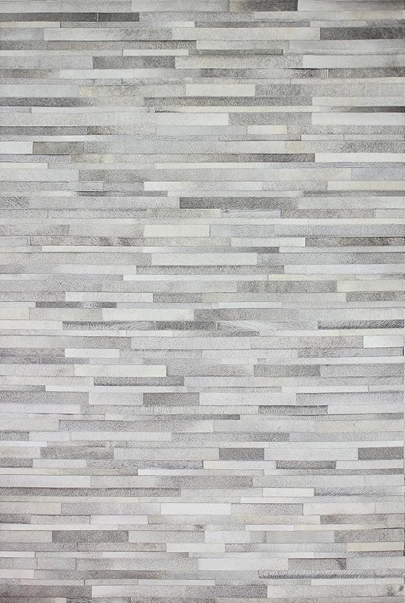 Cowhide Leather Rug for Living Room 8x10 Natural Leather Rug Modern Stripes Style Floor Carpet for Home Decor | Superior Indoor Area Rug Silver