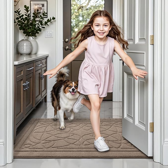 LUMI Door Mat Indoor Entrance 32"x48", Front Welcome Mat with Non-Slip Rubber Backing, Low Profile Dirt Trapper Inside Doormat for Entrance, Garage, Patio, Beige
